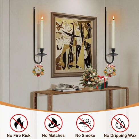 Wall Candle Holder Set of 2 with Flameless Candles Battery Operated and Remote Control, Home Decor Wall Sconces Holder Candle Sticks for Living Room Fireplace Painting (Black) in Saudi Arabia