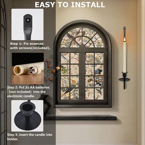 Wall Candle Holder Set of 2 with Flameless Candles Battery Operated and Remote Control, Home Decor Wall Sconces Holder Candle Sticks for Living Room Fireplace Painting (Black) in Saudi Arabia