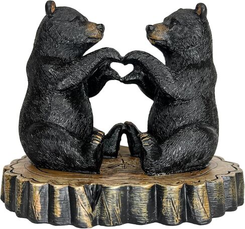 تمثال يد على شكل قلب من الدببة السوداء - تمثال I Love You للزوجين الدب غريب الأطوار بعرض 15.24 سم - منزل ريفي، كابينة، نزل، ديكور مكتب in Kuwait