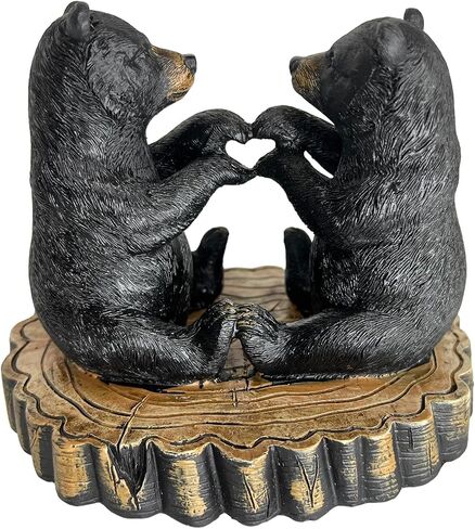 تمثال يد على شكل قلب من الدببة السوداء - تمثال I Love You للزوجين الدب غريب الأطوار بعرض 15.24 سم - منزل ريفي، كابينة، نزل، ديكور مكتب in Kuwait