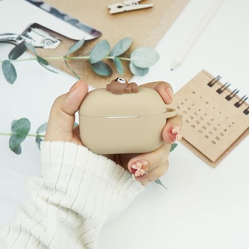 Wonhibo for Airpod Pro Case, Cute Kawaii Cover for Airpod Pro 2019 with Keychain for Women (Khaki Bear) in Saudi Arabia