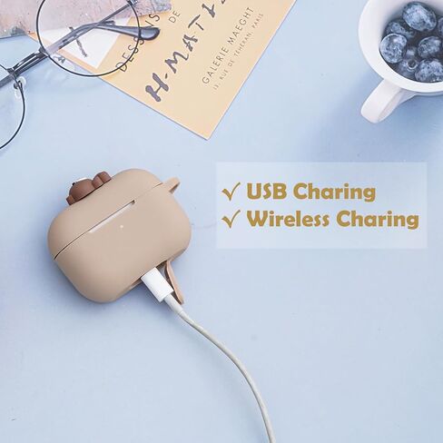 Wonhibo for Airpod Pro Case, Cute Kawaii Cover for Airpod Pro 2019 with Keychain for Women (Khaki Bear) in Saudi Arabia