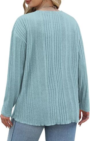 DOLNINE Plus-Size-Tops for Women Casual Crewneck Shirts Comfy Long Sleeve Tees Ribbed Knit Lightweight Sweatshirts XL-5XL in Kuwait