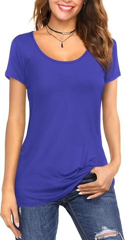 Amoretu Women's Scoop Neck Short Sleeve Tees Cotton T Shirts Blouses Tops in Saudi Arabia