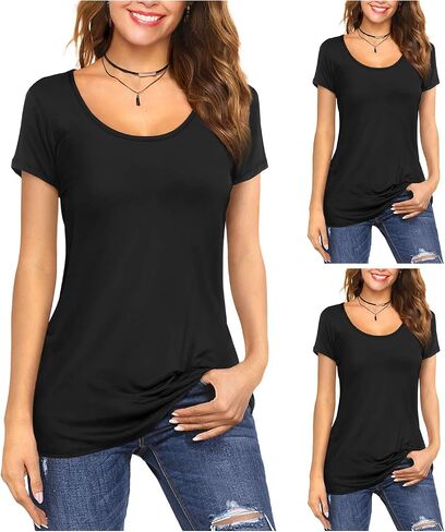 Amoretu Women's Scoop Neck Short Sleeve Tees Cotton T Shirts Blouses Tops in Saudi Arabia
