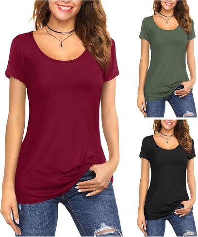 Amoretu Women's Scoop Neck Short Sleeve Tees Cotton T Shirts Blouses Tops in Saudi Arabia