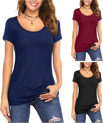 Amoretu Women's Scoop Neck Short Sleeve Tees Cotton T Shirts Blouses Tops in Saudi Arabia