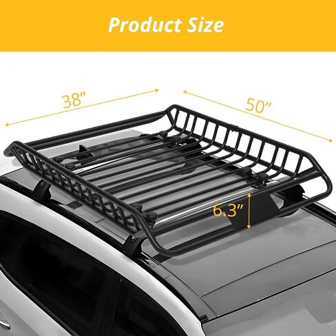Rooftop Cargo Basket - 220 Lbs Capacity Anti-Rust Carrier, 50" x 37" x 6.3" Roof Rack Baskets for Suvs, Cars, and Trucks in Saudi Arabia