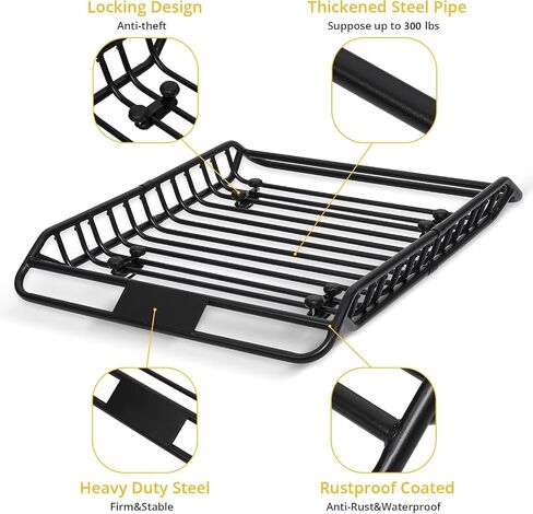 Rooftop Cargo Basket - 220 Lbs Capacity Anti-Rust Carrier, 50" x 37" x 6.3" Roof Rack Baskets for Suvs, Cars, and Trucks in Saudi Arabia