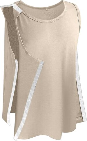 Unisex Post Shoulder Surgery Tank Tops Snap Open Tearaway Shirt Arm Chest Recovery Side Snap Access Tear Way Shirts in Kuwait