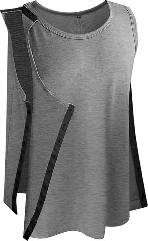Unisex Post Shoulder Surgery Tank Tops Snap Open Tearaway Shirt Arm Chest Recovery Side Snap Access Tear Way Shirts in Kuwait
