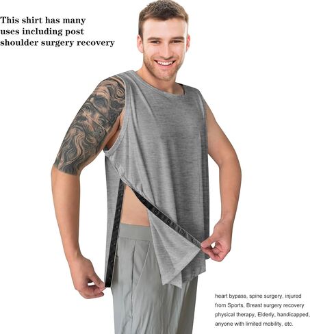 Unisex Post Shoulder Surgery Tank Tops Snap Open Tearaway Shirt Arm Chest Recovery Side Snap Access Tear Way Shirts in Kuwait