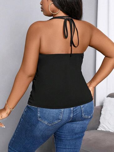 SOLY HUX Women's Plus Size Tops Cowl Neck Draped Tie Back Halter Cami Top in Saudi Arabia