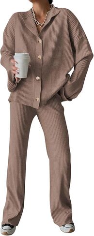 Cakulo Womens 2 Piece Outfits 2024 Lounge Sets Button Cardigan Knit Sweater Pants Loungewear Matching Set in Kuwait