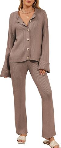 Cakulo Womens 2 Piece Outfits 2024 Lounge Sets Button Cardigan Knit Sweater Pants Loungewear Matching Set in Kuwait