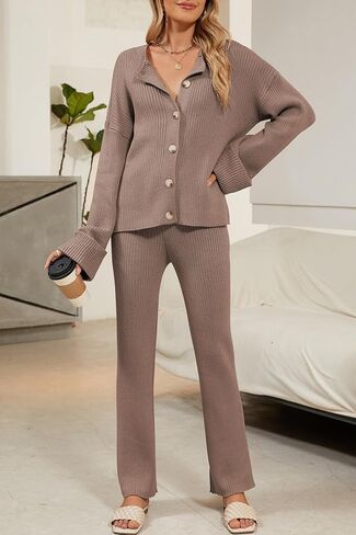 Cakulo Womens 2 Piece Outfits 2024 Lounge Sets Button Cardigan Knit Sweater Pants Loungewear Matching Set in Kuwait