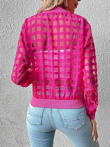 Milumia Women's Summer Mesh Sheer Bomber Jacket Cropped Baseball Collar Long Sleeve Outwear in Saudi Arabia