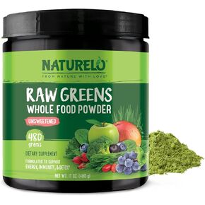 NATURELO Raw Greens Superfood Powder - Mixed Berry - Boost Energy, Detox, Enhance Health - Organic Spirulina - Wheat Grass - Whole Food Nutrition from Fruits and Vegetables - 240 Grams