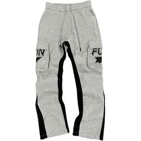 Men's Y2K Flared Cargo Sweatpants Colorblock Patchwork Star Graphic Joggers with Pocket