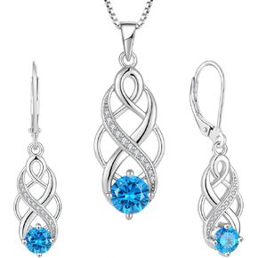 Infinity Irish Celtic Knot Jewelry Set for Women Aquamarine Necklace & Earrings March Birthstone Jewelry Gifts