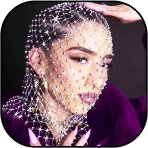 Zoestar Crystal Face Veils Sparkly Mesh Rhinestone Head Cover Chain Glitter Hollow Costume Club Outfits Face Jewelry for Women