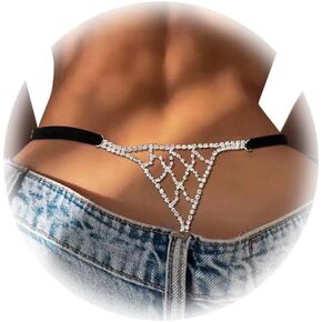 Crystal Thong Panties Jewelry for Women Stretch Rope Rhinestone Chain Thong G String Bikini Low Back Panties Underwear Body Jewelry