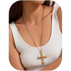 Rhinestone Cross Pendant Necklace for Women Crystal Tassel Chain Necklace Metal Link Chain Long Rhinestone Clavicle Chest Body Chain Jewelry