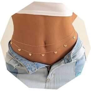 Waist Chain Belt for Women Rhinestone Gold Silver Waist Chain Butterfly Pendant Belly Body Chain Summer Beach Waist Chain Fashion Sparkly Belt Jewelry