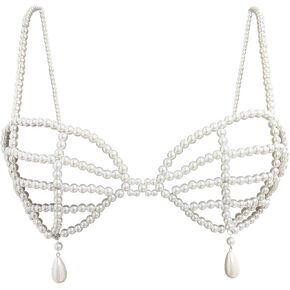 المرأة اللؤلؤ مطرز الصدرية أعلى الجسم سلسلة مثير لؤلؤة الجسم مجوهرات بيكيني اللؤلؤ Bralette الصدرية الأعلى لمهرجان الحزب in Kuwait