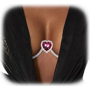 Rhinestone Chest Bracket Chain Trendy Crystal Heart Pendant Chest Bracket Bra Chain Sexy Bikini Bra Body Chain Jewelry for Women