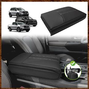 Muslogy Center Console Cover Compatible with Honda Pilot 2023 2024 2025, 2024 Ridgeline/Passport Accessories Armrest Pad Lid Cushion Console Protector Vegan Leather Extra Soft(Black/Orange Trim)