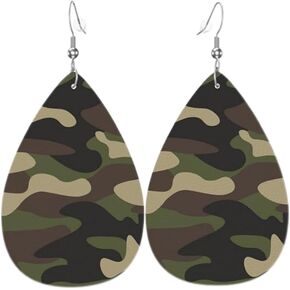 BOFILL Camoflage Earrings for Women Leather Camo Dangle Lightweight Soldier Cool Outfits Accessories Gifts Veterans