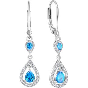 Women's Dangle Drop Earrings 925 Sterling Silver Solitaire Leverback Earrings Halo Teardrop Birthstone Gemstones Jewelry