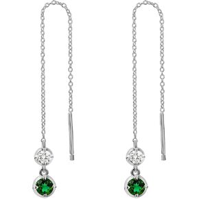 18K White/Yellow Gold Plated Silver Long Drop Earring With 0.64/0.66 TCW Lab Grown Emerald/0.70 TCW Moissanite/Lab Grown Diamond, Earring For Women, Gift For Her Jewelry For Women