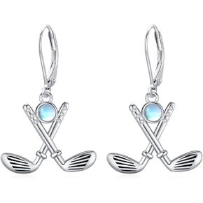 Hockey/Golf Earrings 925 Sterling Silver Moonstone Dangle Drop Earrings Jewelry Graduation Gifts for Women Hockey Lovers Golfers