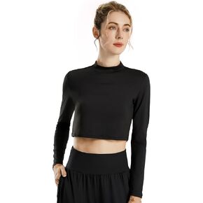 JOYSPELS Ice Silk Mock Neck Long Sleeve Workout Crop Tops for Women Athletic Yoga Shirts