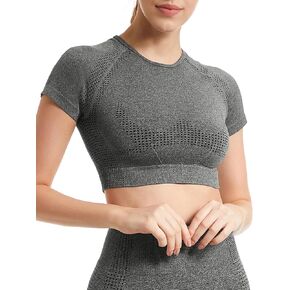 Seamless Workout Shirts for Women Short Sleeve Sports Tees Breathable Gym Athletic Tops