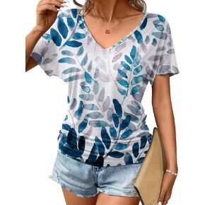 Zeagoo Women's Short Sleeve Shirts V Neck Blouse Ruched Business Casual Basic Tunic Tops S-3XL