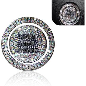 2 PCS Bling Car Engine Start Button Inner and Outer Ring Sticker, Sparkling Rhinestones Fully Protect Button Anti-Scratch Decorative Sticker Accessories, Suitable for Most Cars (Multicolored)