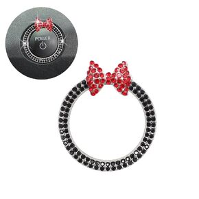 Red Bow Tie Push Start Button Car Decor Black Rhinestone Engine Start Button Ring Bling Girly Bow Car Accessories Start Stop Button Cover, Cute Car Charm Ignition Ring