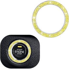 Car Engine Start Stop Decoration Ring, Sparkling Crystal Vehicle Push Button Start Sticker, Double Rhinestone Engine Ignition Button Decal, Universal Car Accessories (Yellow)