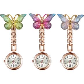 Lancardo Women Butterfly Brooch Nurse Watch Set Pin-On with Secondhand Stethoscope Lapel Fob Pocket Badge Watches for Doctor Nurse Easy to Read