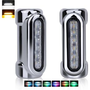 Motorcycle Highway Crash Bar Lights Multicolor LED Switchback Driving Signal Lights Universal Fits 1-1/4" Crash Bar Touring Driving Lights Bikes (1 Pair/Silver)