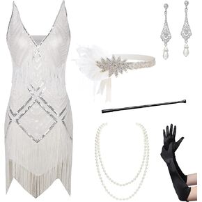 BABEYOND Women's 1920s Flapper Dress V Neck Slip Dress Roaring 20s Great Gatsby Dress for Party