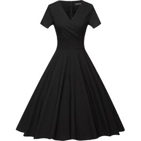 GownTown Vintage Dresses Short Sleeves Cocktail Swing Dress Wrap Top Dress with Pockets