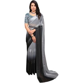 Ready To Wear Two Tone Chiffon Striped Printed Saree