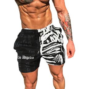 WDIRARA Men's Graphic Letter Print Colorblock Drawstring Waist Slant Pockets Track Shorts Casual Street Shorts