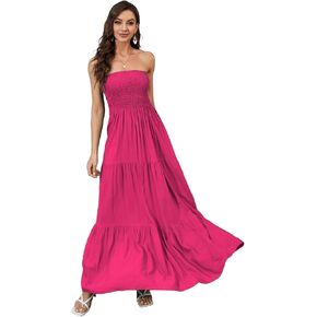 Women Strapless A Line Maxi Dress Tube Top Backless Casual Summer Dress