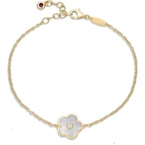 Lavari Jewelers Mother of Pearl Flower Bracelet for Women in 925 Sterling Silver with Yellow Gold Plating Adjustable Lobster Claw