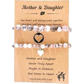 2Pcs/Set Mother Daughter Bracelets Natural Stone Healing Crystal Bracelet Heart Butterfly Matching Wish Bracelet Mum Bear Bracelet Mother's Day Gift for Best Mom